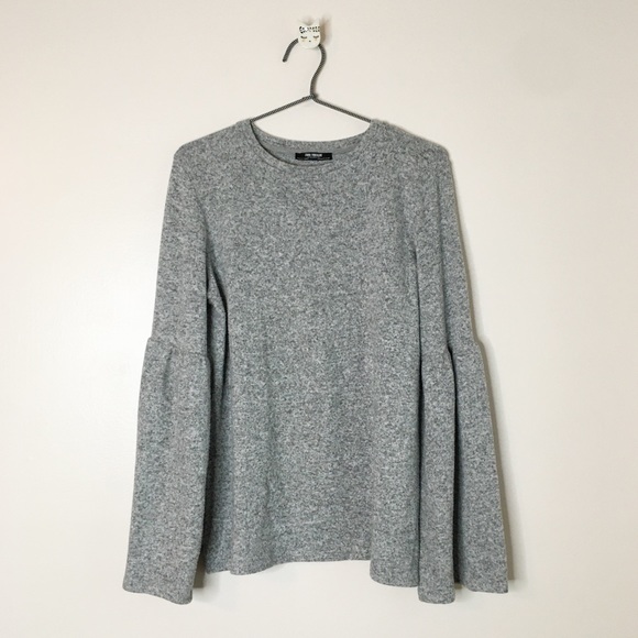 Zara Soft Touch Bell Sleeve Sweater Gray Size Small - Picture 2 of 8